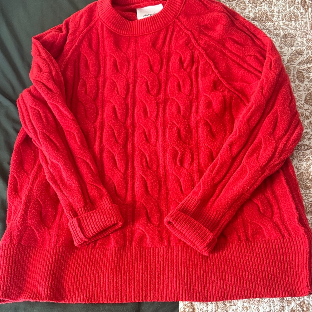 Aerie Vibrant Red Cable Knit Sweater